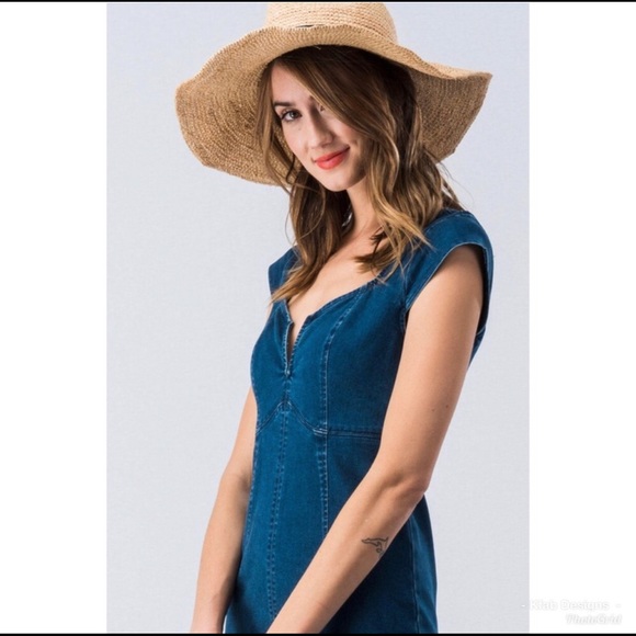 Denim v neck zip back mini dress size medium - Picture 7 of 10